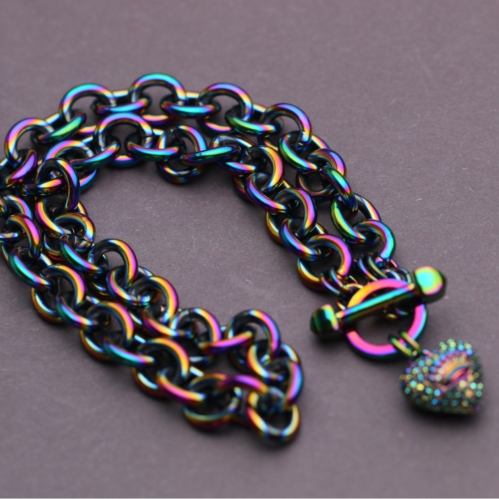 Juicy Couture Iridescent Rainbow Paved Heart Necklace